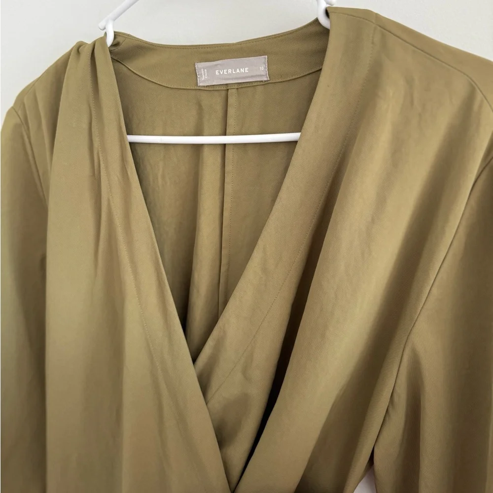 Everlane Japanese Goweave Wrap Dress In Olive Green Size 10 - Picture 2 of 7